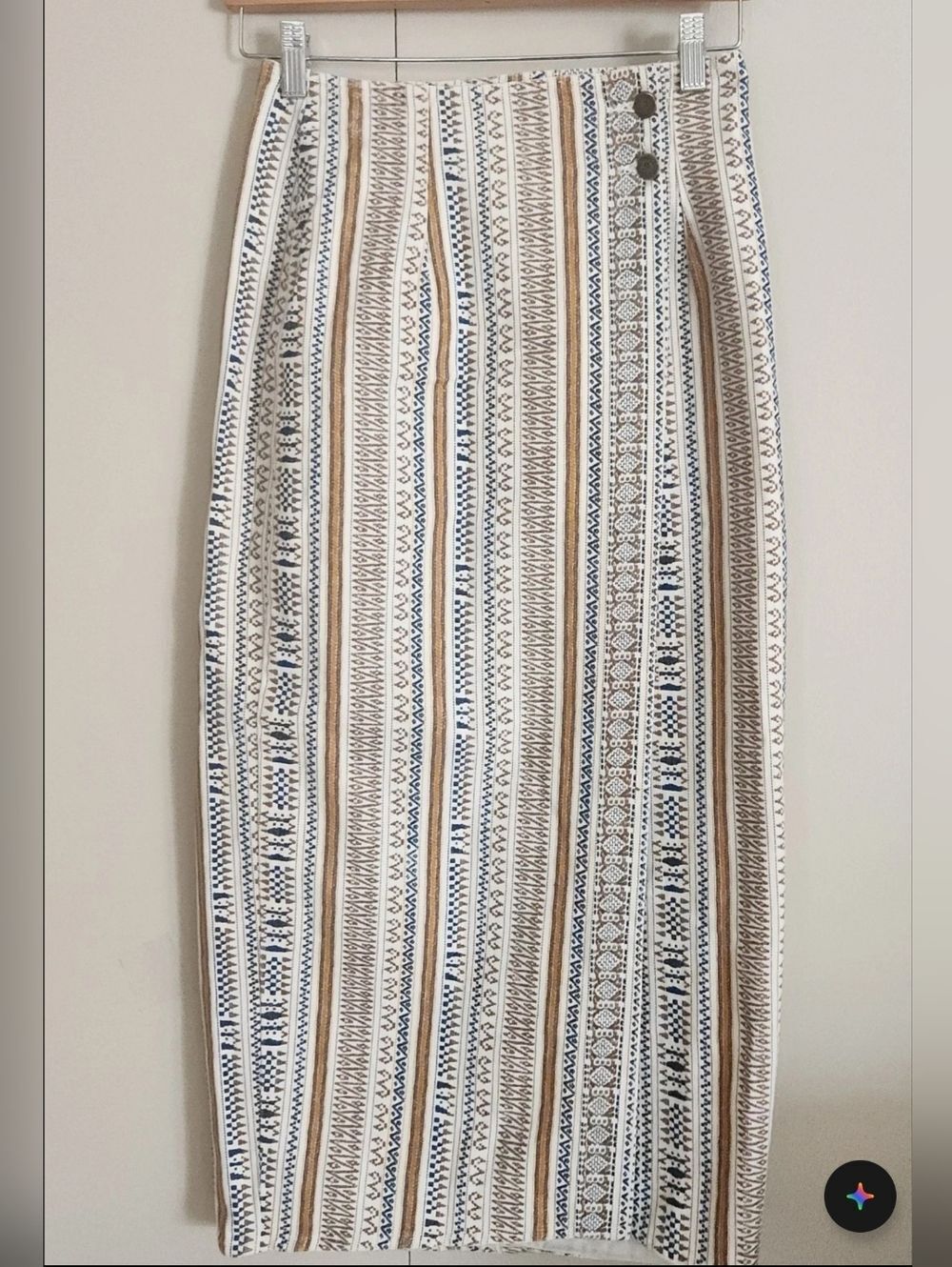 Guess by Georges Marciano Vintage Striped Bohe wrap Straight Skirt in Blue & Tan